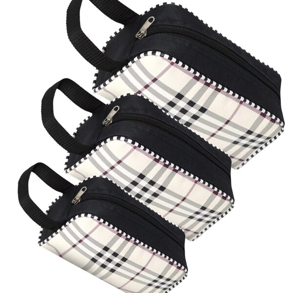 Polyester Set of 3 Difference Size Multipurpose Travel Pouch Toiletry Shaving Cosmetic Makeup Kit Zipper Stationary Case Pen/Pencil/Cosmetics Pouch (Black Checks)