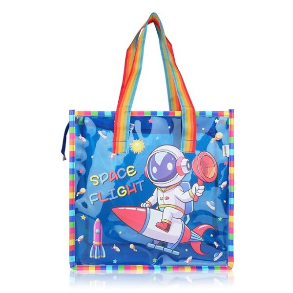 Colorful Kids Printed Reusable Shopping & School Tote Bag with Rainbow Handles Multicolor
