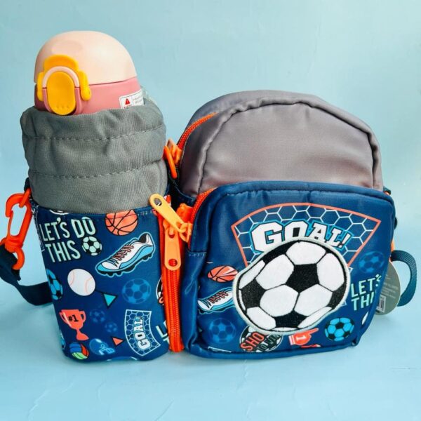 Kids Soccer-Themed Insulated Lunch Bag with Water Bottle Holder – Lightweight & Durable