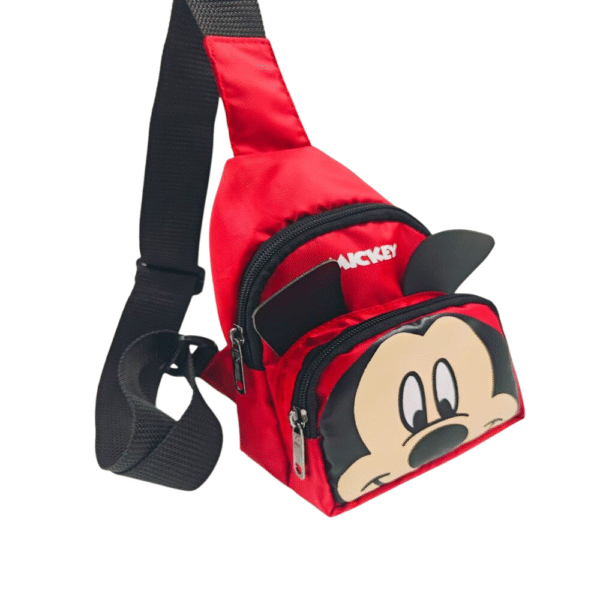 Mickey Mouse Kids Sling Bag – Red Cartoon Mini Backpack with Zipper Pockets