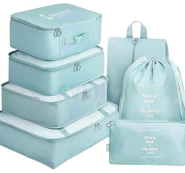 7pcs Set Travel Organizer Packing Cubes Lightweight Travel Luggage Organizers with Laundry Bag or Toiletry Bag Laundry Organiser (7 PCS) (Beige)