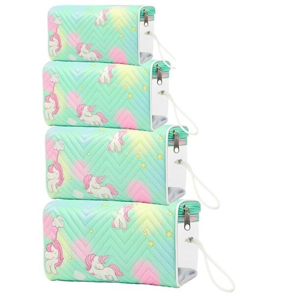 Pack of 4 Multipurpose Large Capacity Makeup & Pencil Pouch | Cosmetic, Stationery & Travel Essentials Organizer Bags (Light Blue)