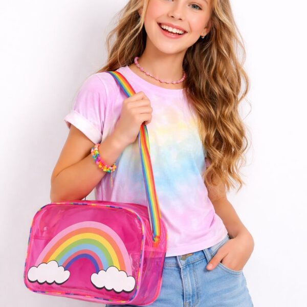 Colorful Rainbow Tote Bag for Girls | Cute Cartoon Print Hand Bag | Lightweight School, Travel & Picnic Bag